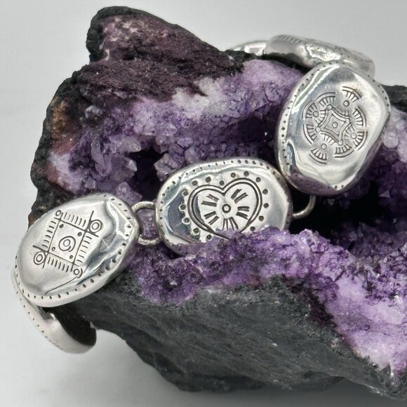 Brighton Dell Rio Heart Etched Bracelet Silver Plated Retired Box Clasp 7.25” - Picture 1 of 16